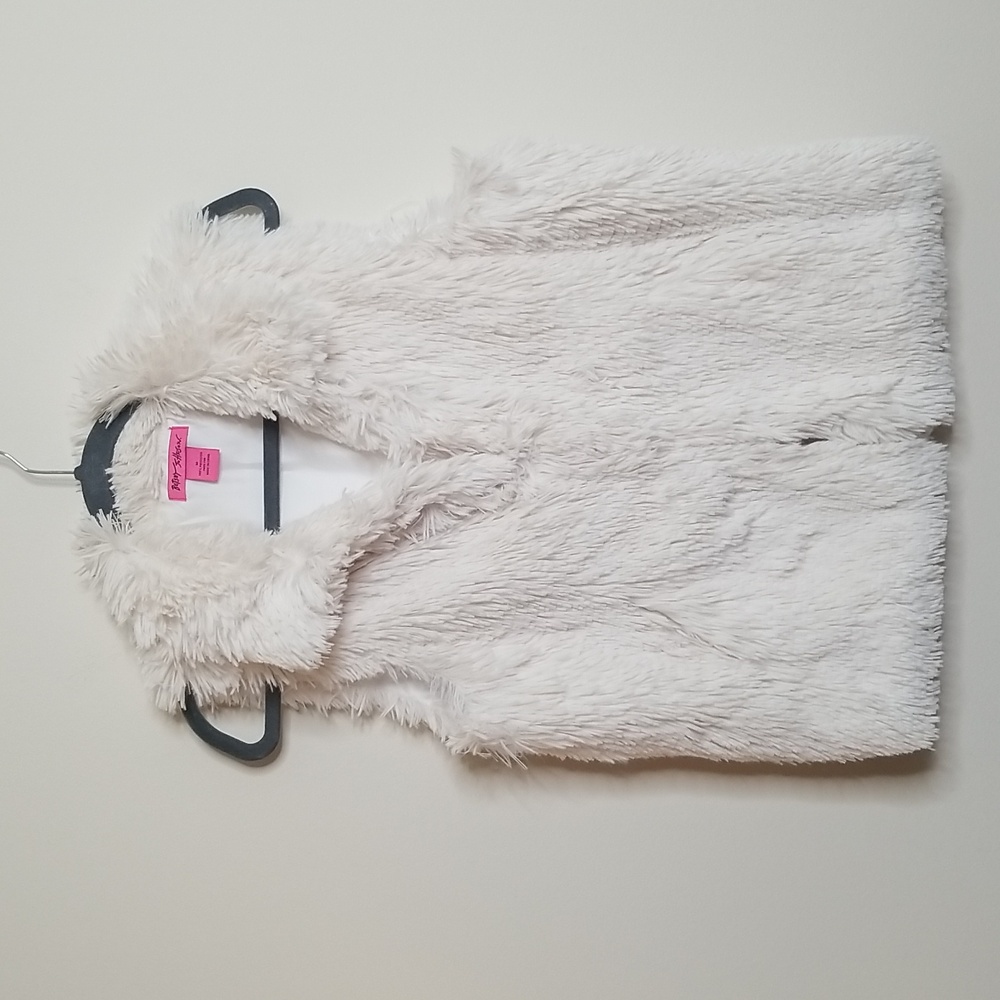 Betsey Johnson White Faux Fur Vest M